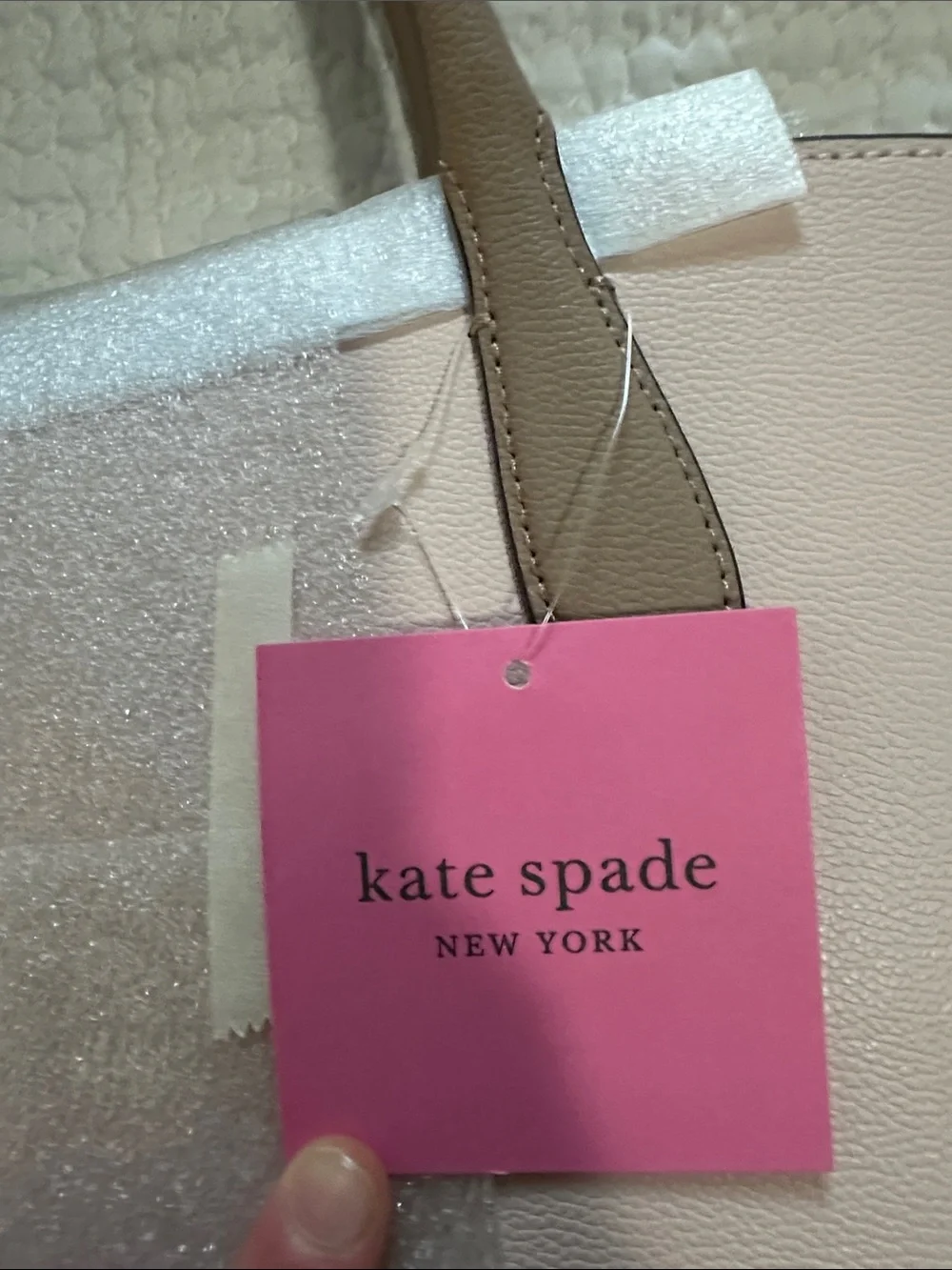 kate spade Pebbled Leather Satchel in Blush Pink and Taupe Handles